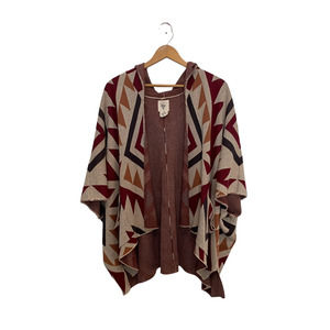 Billabong Poncho Size Small Aztec Print Hooded Cotton Acrylic Openfront